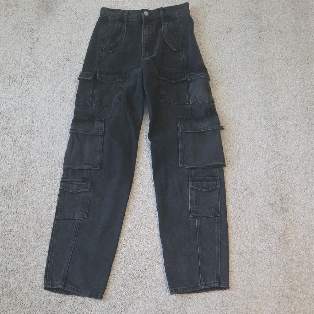 Zara Black Washed Cargo Jeans
